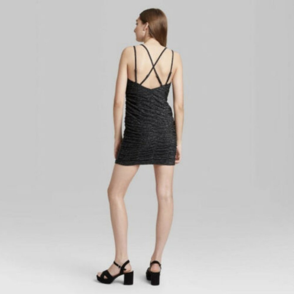 Wild Fable Sleeveless Ruched Bodycon Black Sparkle Shimmer Strap Dress